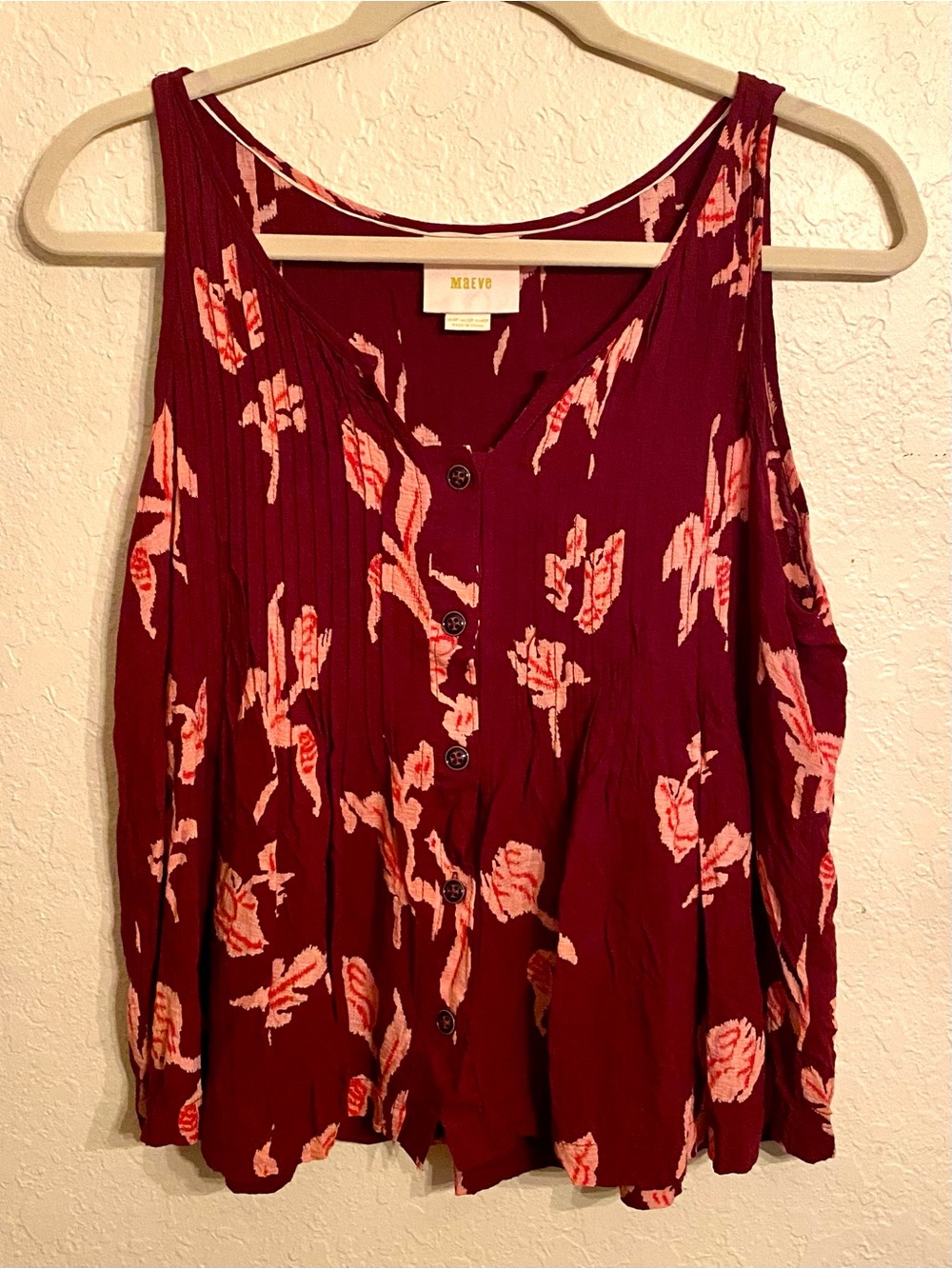 Maeve (Anthropologie) Burgundy Floral Button-Front Tank Petite 8
